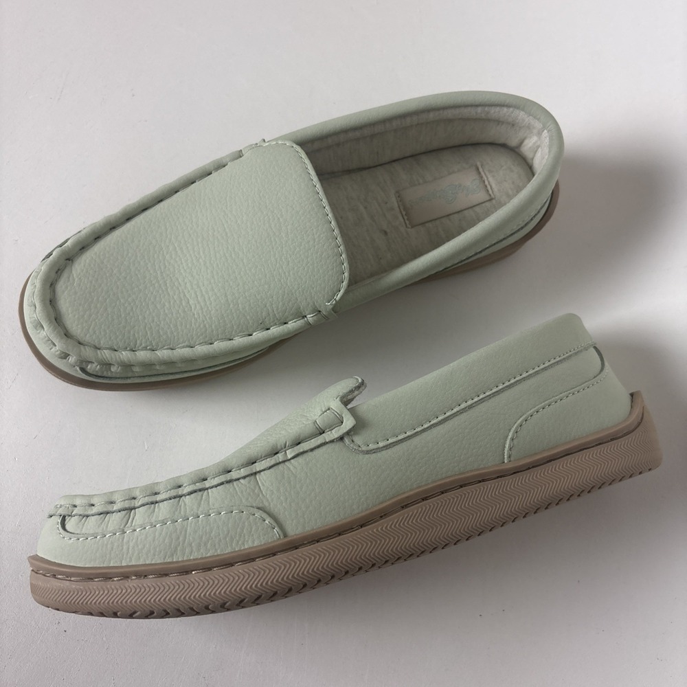 My Slippers by My Pillow Women Sz 8 Mint Green Leather Moccasin Loafers 74466-04